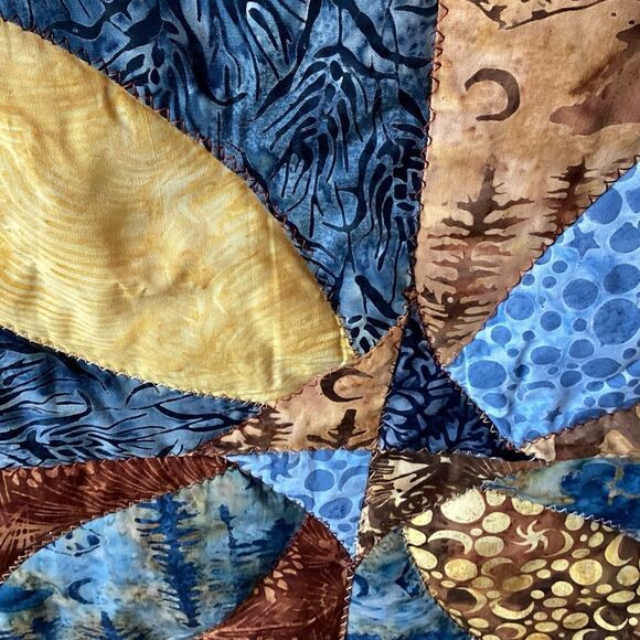 Patchwork Quilt with Blue and Brown Tones - Picture 5 of 16
